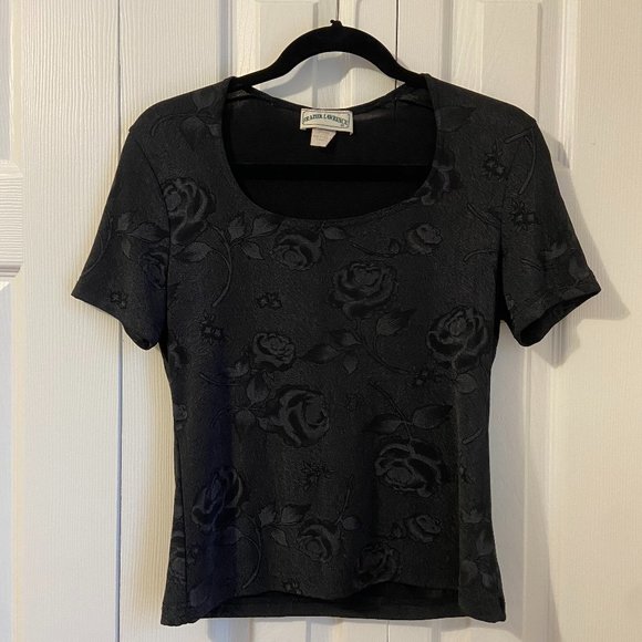 Frazier Lawrence 90's Vintage Floral Black t-shirt-Size Small - Picture 3 of 6